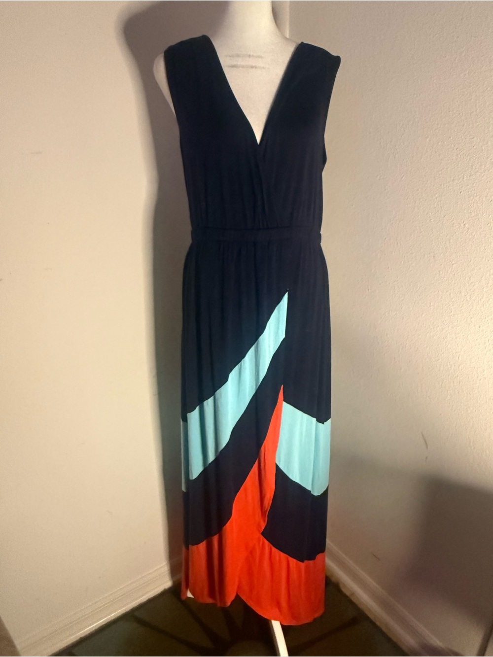 Neiman Marcus Faux Wrap Colorblock Maxi Dress Medium